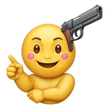 yellow emoji smiling hysterically pointing a gun forward sticker