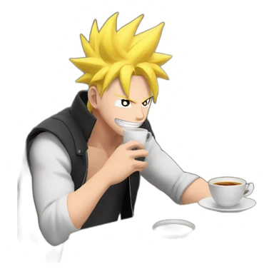 boruto tomando cafe con el cabello de super sayajin sticker