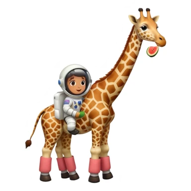 giraffe with watermelon-shaped body, brown boots, astronaut helmet sticker