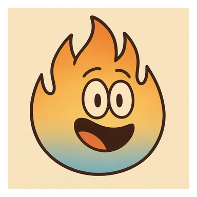 classic fire emoji with blue to orange gradient, flat style, smooth and simple, matching reference image sticker