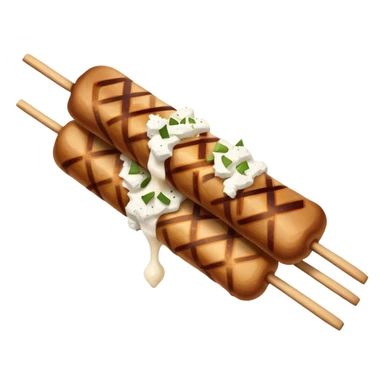 Souvlaki Cinematic Realistic Souvlaki Dish Emoji, depicted as skewered, grilled meat served with a side of crumbled feta cheese, rendered with rich textures and dynamic, appetizing lighting. sticker