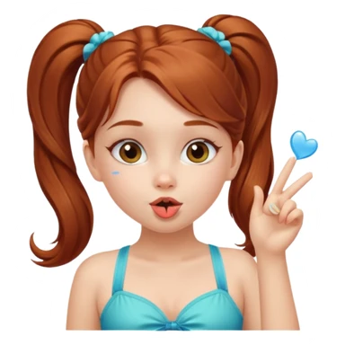 A cute ukrainian girl, with long auburn hair two side ponytails, in a bathing costume, she's blowing a kiss. sticker