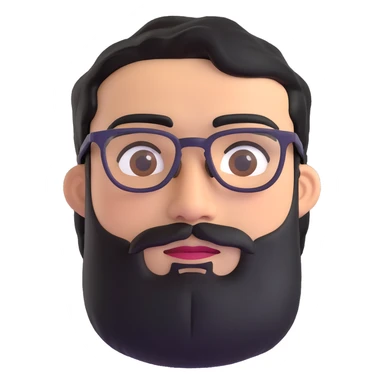 man with medium black beard, black hair, connected eyebrows, olive tan skin, brown eyes, and glasses sticker