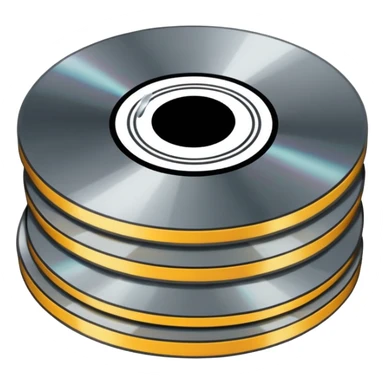 Minimalist emoji-style sticker of a small stack of DVD discs, one cracked, one with burn marks. Top-down view, grayscale and muted tones, flat design, no text. sticker
