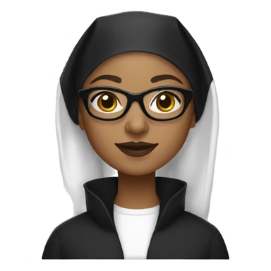 Female nun with medium skin tone and curly hair wearing spike Lee glasses and traditional black nun clothing  sticker