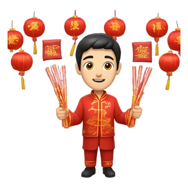 White man with black hair celebrating Chinese new year  sticker