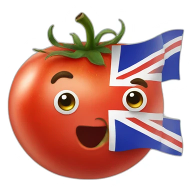 A tomato waving a British flag sticker