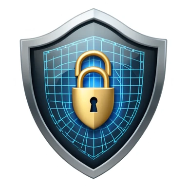 An icon featuring a shield with a padlock, a digital network grid, and binary code, symbolizing cybersecurity. The design includes a hacker’s silhouette, a firewall, and encrypted data flow, representing protection against cyber threats. Transparent background highlights digital security. sticker