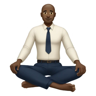 man meditating sitting down with cream dress shirt and navy blue pants  sticker