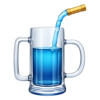 Large clear glass mug similar to beer stein with bright blue liquid inside. Put an upside down redbull can sticking out of the top of the mug only one handle. Put the can partially in the liquid  sticker