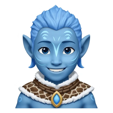 a Avatar blue skin wearing ancient animal skin cloth with snow, half body, icon sticker