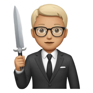 man with glasses wearing a suit and holding a knife sticker