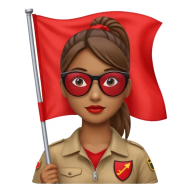 Una mujer morena con una coleta y gafas de sol y una bandera roja en la mano sticker
