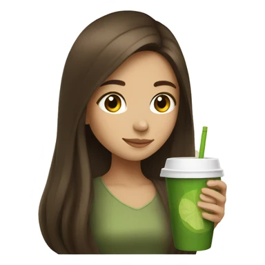Girl with long brown hair drinking matcha sticker