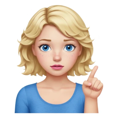 Girl Blonde short wavy hair,  blue eyes, cute blue top, long lashes, pink lips, thumbs down  sticker