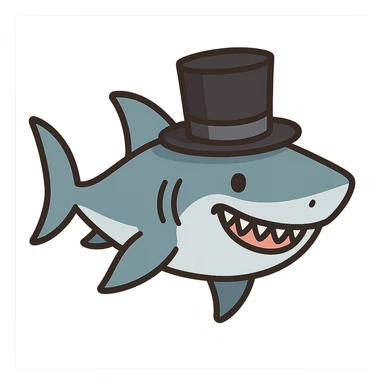 flat toon style shark wearing a top hat sticker
