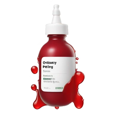 the ordinary peeling solution bottle with label and a red liquid inside sticker