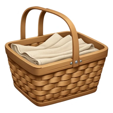 A wooden light Brown basket with fresh washed linen sticker