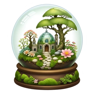 Mystical woodland glass-dome-terrarium-globe with moss inside, with marbles, with bones inside, and flowers inside  sticker