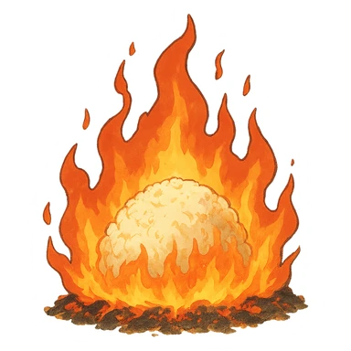 burning rice on fire, ghibli style sticker
