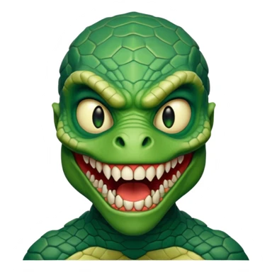 Reptilian humanoid, sharp teeth, small horror emoji, no background sticker