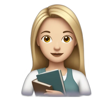 White woman with dark brown hair holding a book sticker