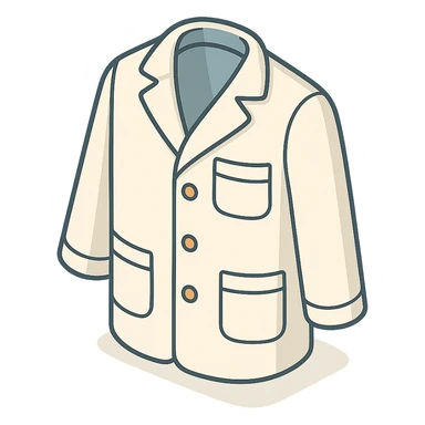 medical coat, front view, looking towards the viewer (not literally), 2D isometric style, soft rounded shapes, clean contours, pastel palette, detailed shadows and highlights, modern illustration, transparent background sticker