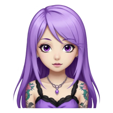 hime gyaru girl, long straight white and purple hair, tattoos, dark makeup,  sticker