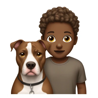 A brown skin boy and a white and brown pitbull sticker