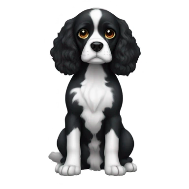 Small completely black king spaniel with black fur on face and white stripe on chest sticker