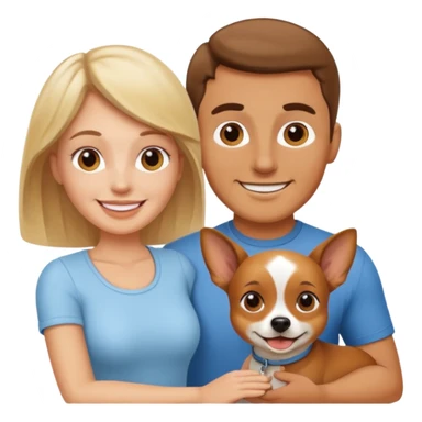 Una mujer blanca y un hombre moreno con un perrito sticker