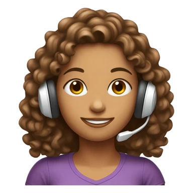 Tanned girl with long curly hair with gaming headset and coffee sticker