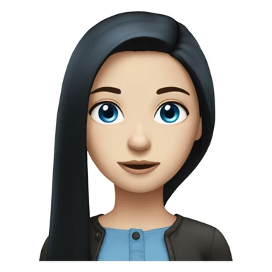 a girl with fair skin, straight long black hair, blue eyes, standing, very beautiful, very hot sticker