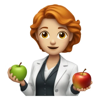 medium red hair woman nutritionist with apple sticker