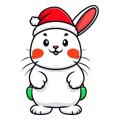 fluffy white angora rabbit wearing red and green Christmas hat being held sticker