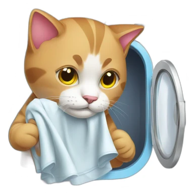 cat washing clothes sticker