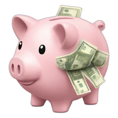 Piggy bank overflowing from being full of euro bills sticker