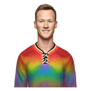 Disco Jonathan Toews wearing rainbow lace shirt sticker