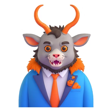 Beast from Beauty and the Beast, furry creature with horns and fangs wearing a blue formal jacket sticker