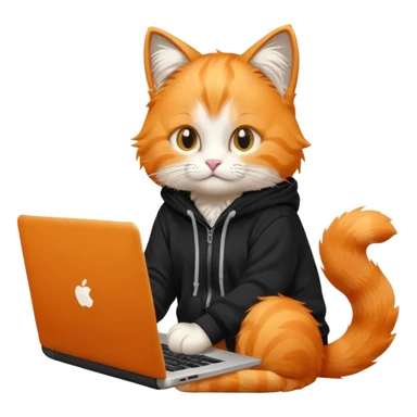 orange cat with laptop and black hoodie sticker