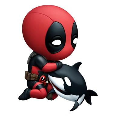 Deadpool holding a baby orca sticker