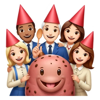 artists welcoming guests at a French  spam meat exhibition  sticker