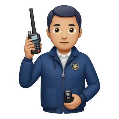 Security, Middle-aged, wearing navy blue jacket, serious facial expression, holding walkie-talkie, full body sticker