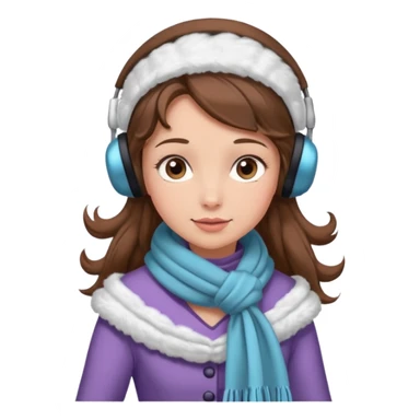 Victorian ice skater in a long dress. She is wearimg a scarf and earmuffs. She has brown hair. sticker