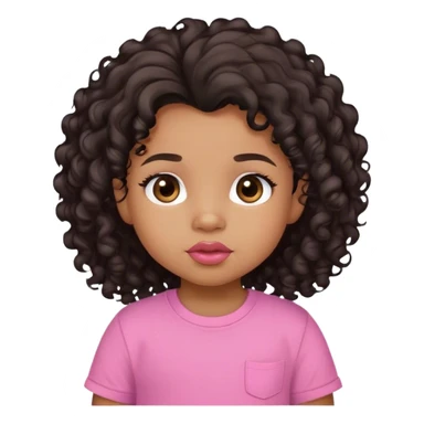light brown skin tone, very adorable toddler, with big plump lips, long long lashes, black curly long hair, brown eyes, pink shirt sticker