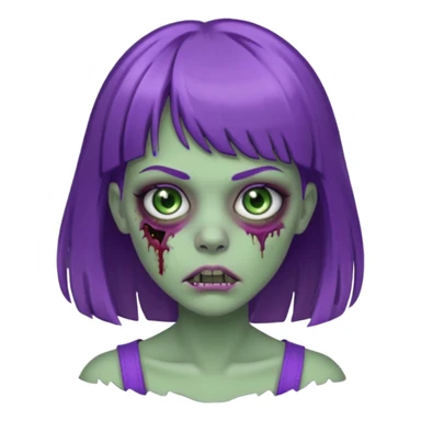Zombie girl, with bangs above her eyebrows, purple highlights in her dark blonde hair, thin eyebrows. sticker