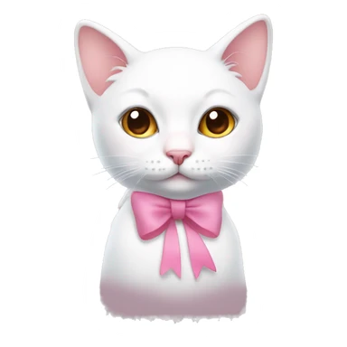 Cute white cat with small ears and pink bow on head sticker