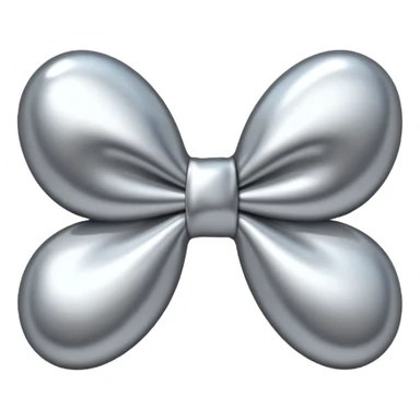 A cute bow emoji made of polished silver chrome, smooth rounded loops, glossy metallic surface, soft mirror reflections, subtle highlights, minimal and adorable proportions, iOS emoji style, centered composition, clean white background, soft studio lighting, no text, no outline, ultra high quality sticker