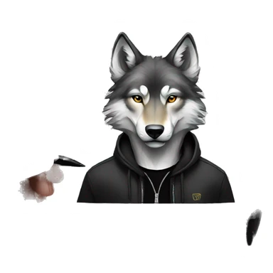 create a wolf in a black shirt and bic pen in hand sticker