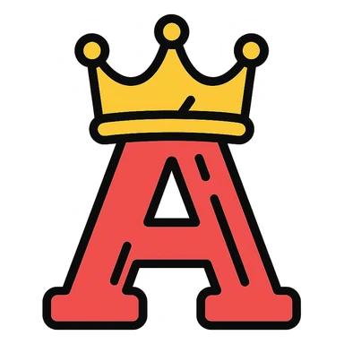 playful and bold letter wearing a golden crown, icon sticker